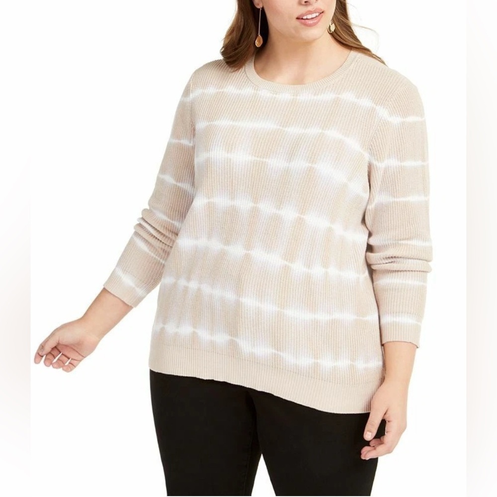 INC International Concepts beige striped 100%cotton sweater   Women 1X
